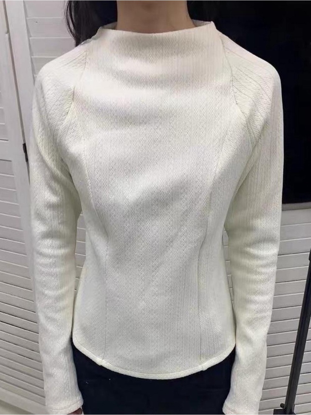 Vintage Cream Mock-Neck Long Sleeve Top